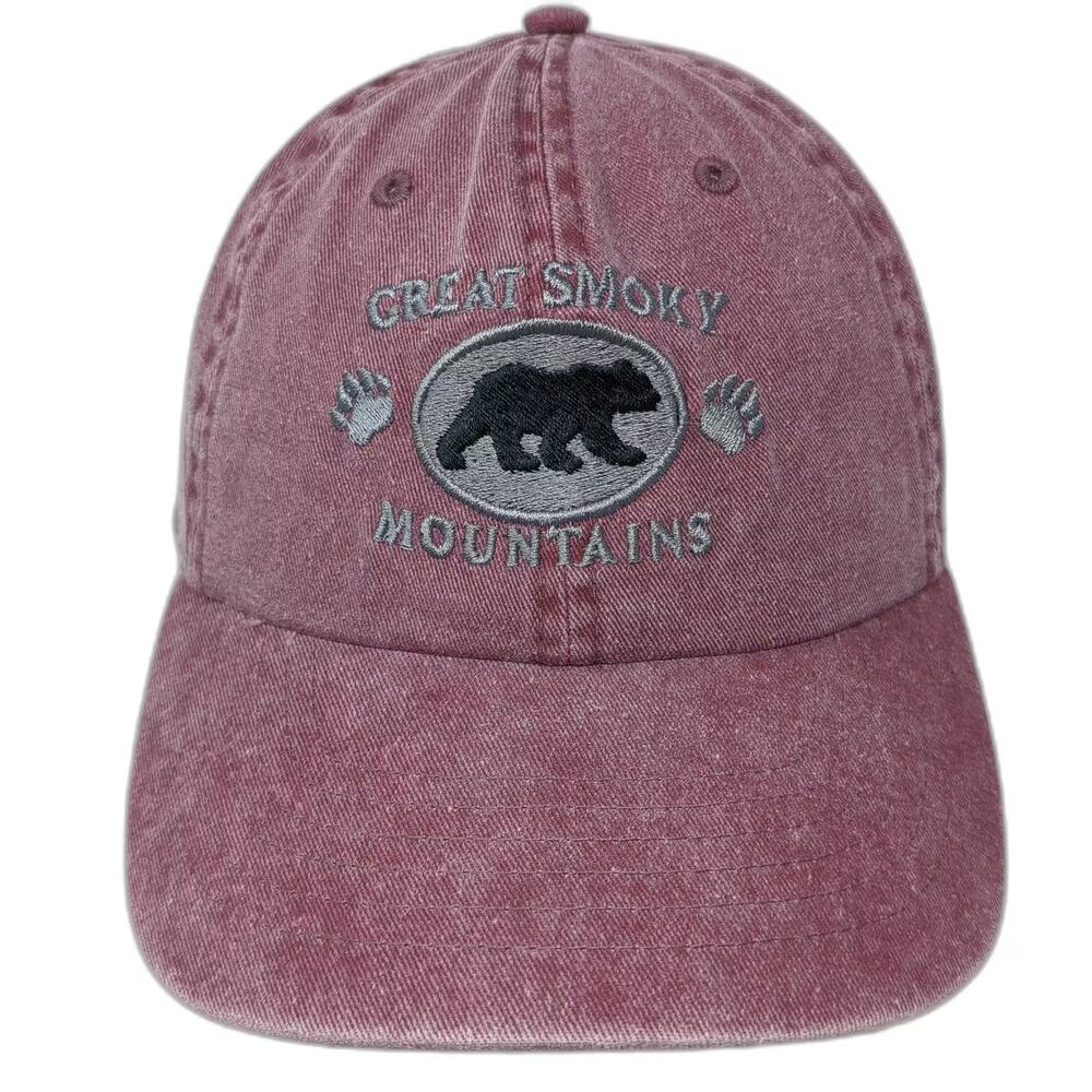 Newhattan Great Smoky Mountains Red Baseball Cap Hat One Size Bear Strapback